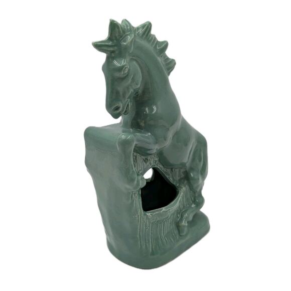 Vintage Green Ceramic Horse Figurine Planter – Mid-Century Pottery, 9" Tall - Picture 7 of 12